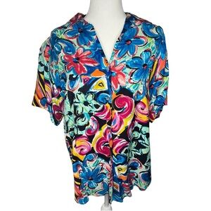 90’s Vintage Embellished Floral Button-Up